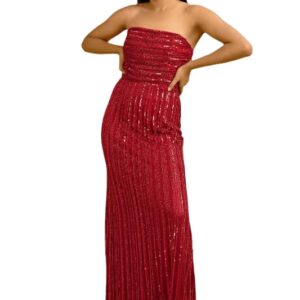 Women Red Carpet Ready Neckline Straight Flow Gown