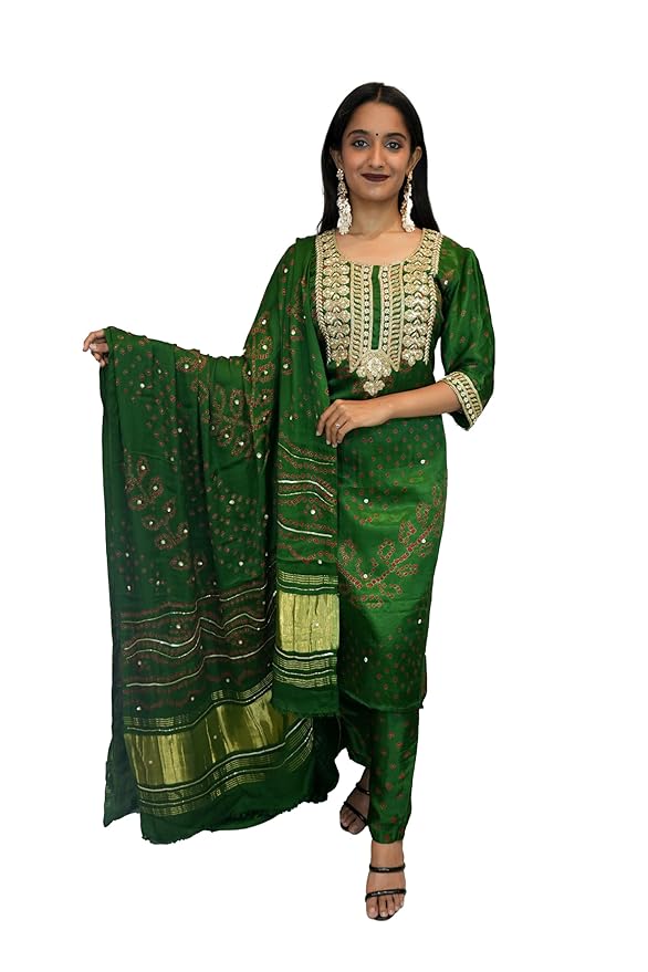 Green Luxurious Bandhani Suit Set