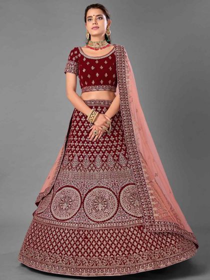 Women's Silk Semi stitched Lehenga Choli,Maroon