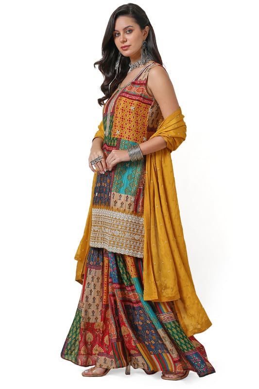 Mustard Tile Print Suit Set with Dupatta - Image 3