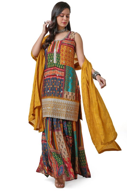 Mustard Tile Print Suit Set with Dupatta - Image 5