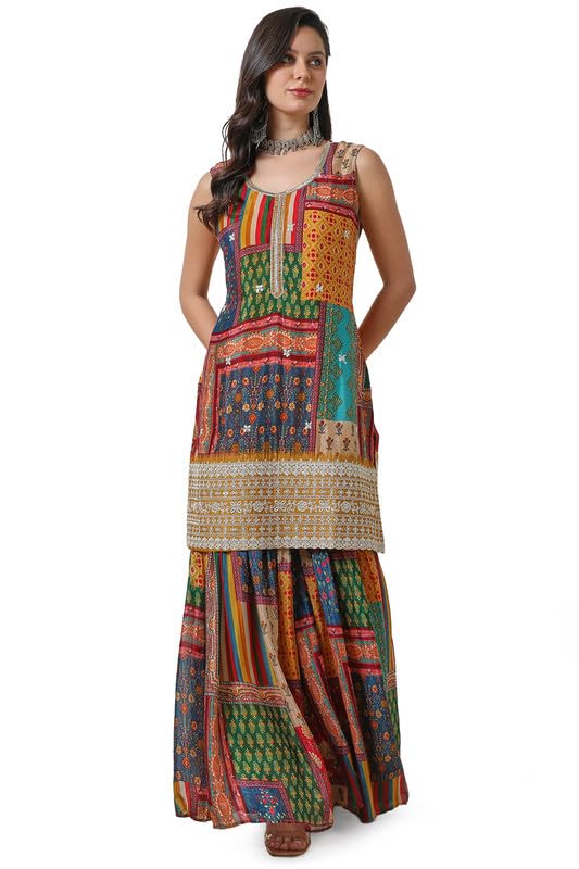 Mustard Tile Print Suit Set with Dupatta - Image 2
