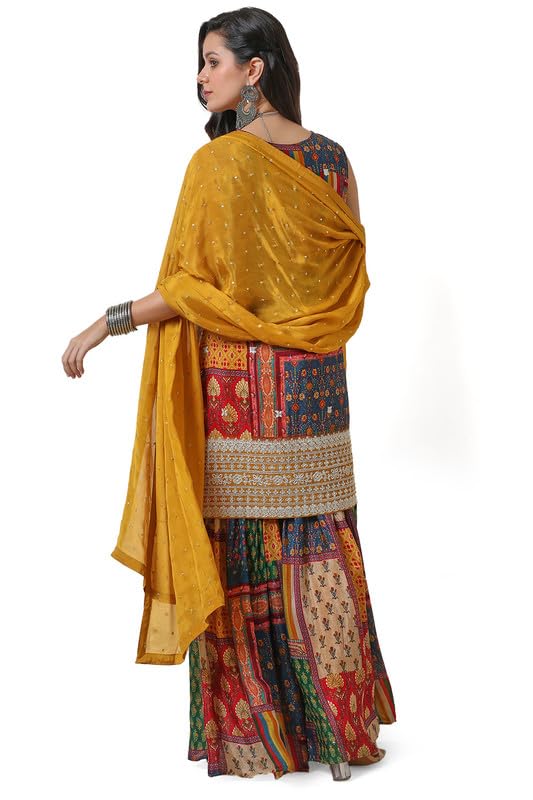 Mustard Tile Print Suit Set with Dupatta - Image 4