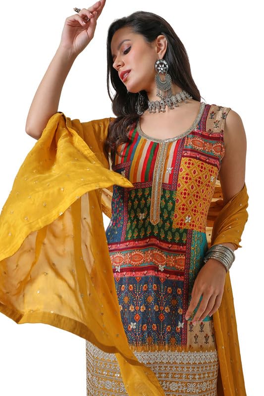 Mustard Tile Print Suit Set with Dupatta - Image 6