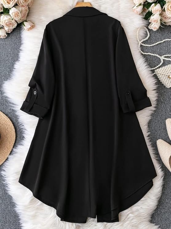 Solid Button Front Shirt Dress for Women - Image 3