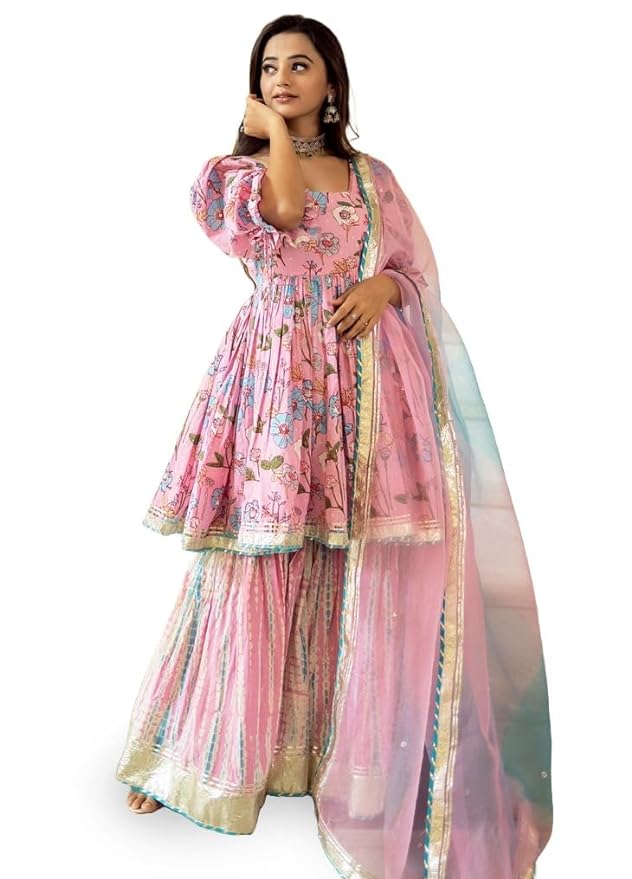 Women Wear Kurta Sharara with Dupatta Set for Women