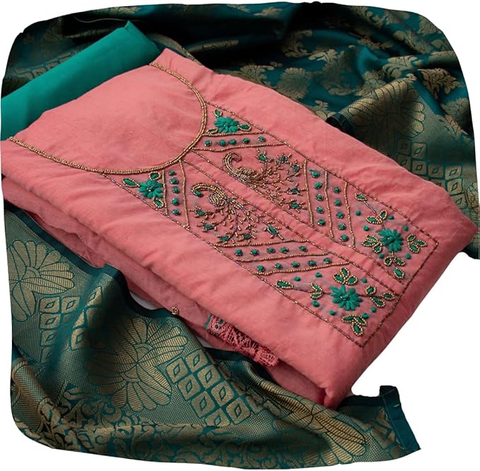 Women’s Cotton Hand Embroidered Work Salwar Suit Banarasi Dupatta - Image 3
