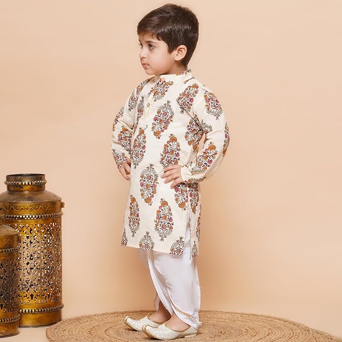Kids Cotton Dhoti Kurta Set For Boys - Image 3