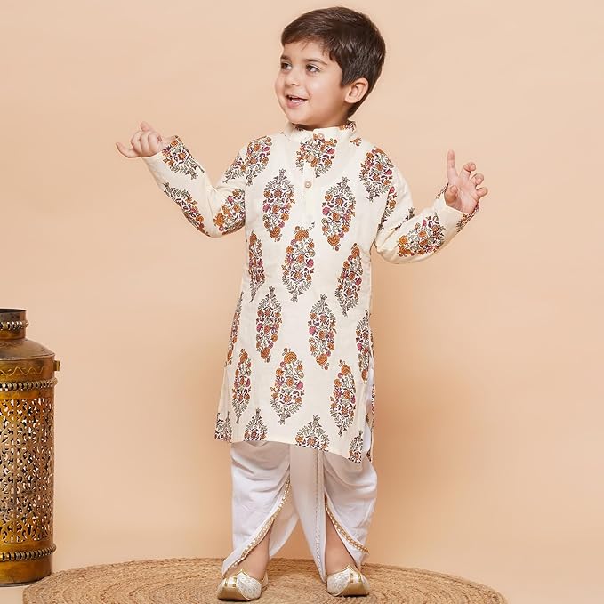 Kids Cotton Dhoti Kurta Set For Boys - Image 4