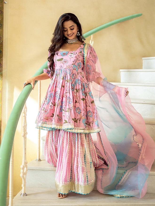 Women Wear Kurta Sharara with Dupatta Set for Women - Image 2