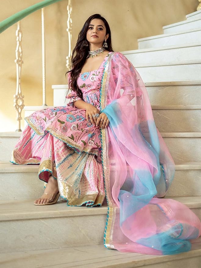 Women Wear Kurta Sharara with Dupatta Set for Women - Image 7