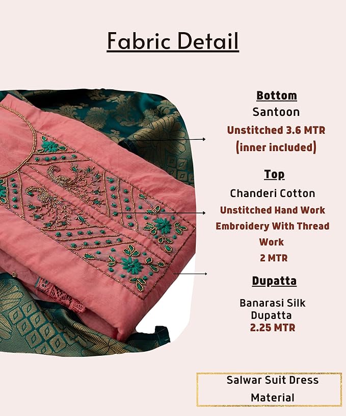 Women’s Cotton Hand Embroidered Work Salwar Suit Banarasi Dupatta - Image 4