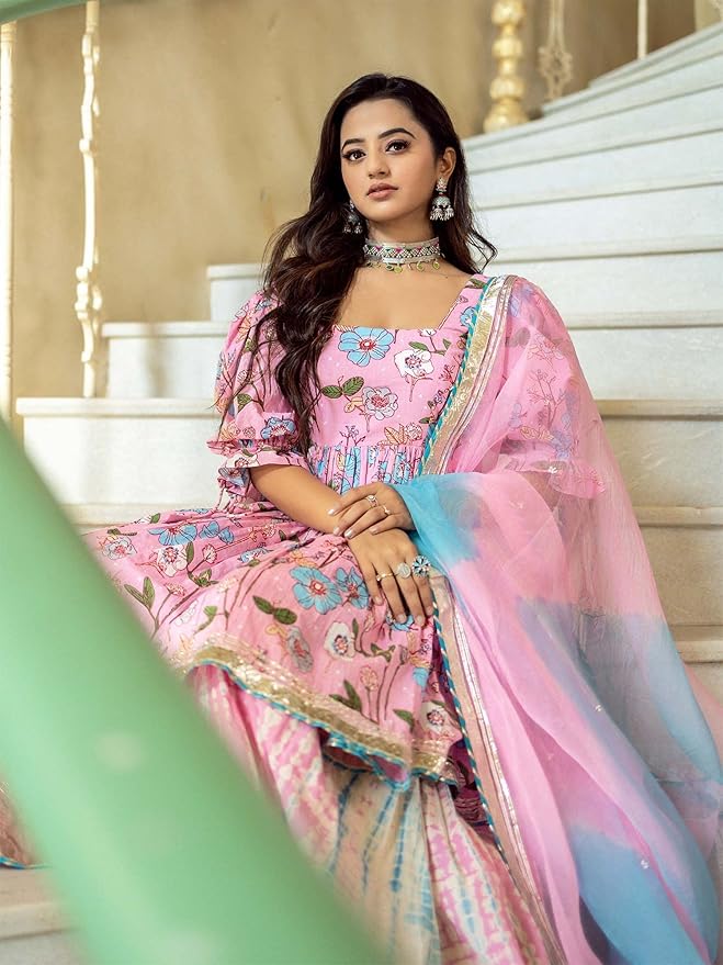 Women Wear Kurta Sharara with Dupatta Set for Women - Image 4