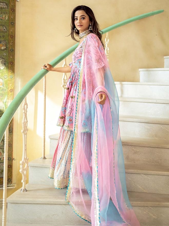 Women Wear Kurta Sharara with Dupatta Set for Women - Image 5