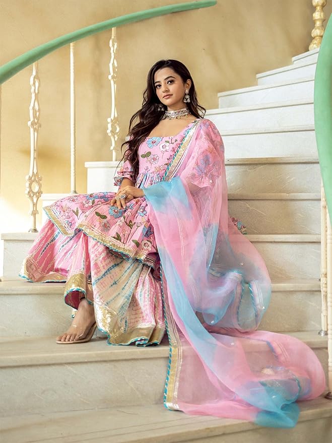 Women Wear Kurta Sharara with Dupatta Set for Women - Image 6