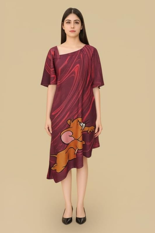 IZU Swirl and Squeak Satin Print Dress for Women | Artistic Printed Satin Dress with Contemporary Graphic Pattern | Stylish Dress for Casual Outings, Festive Gatherings and Cultural Events - Image 2