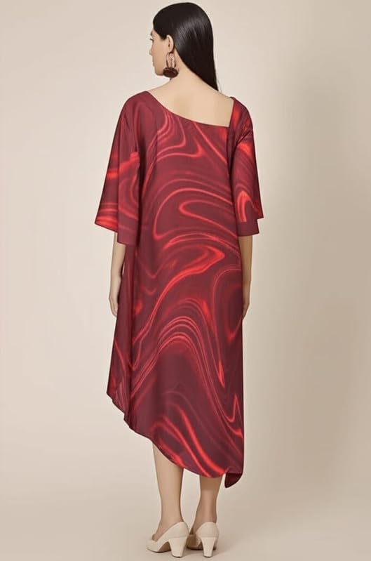IZU Swirl and Squeak Satin Print Dress for Women | Artistic Printed Satin Dress with Contemporary Graphic Pattern | Stylish Dress for Casual Outings, Festive Gatherings and Cultural Events - Image 3
