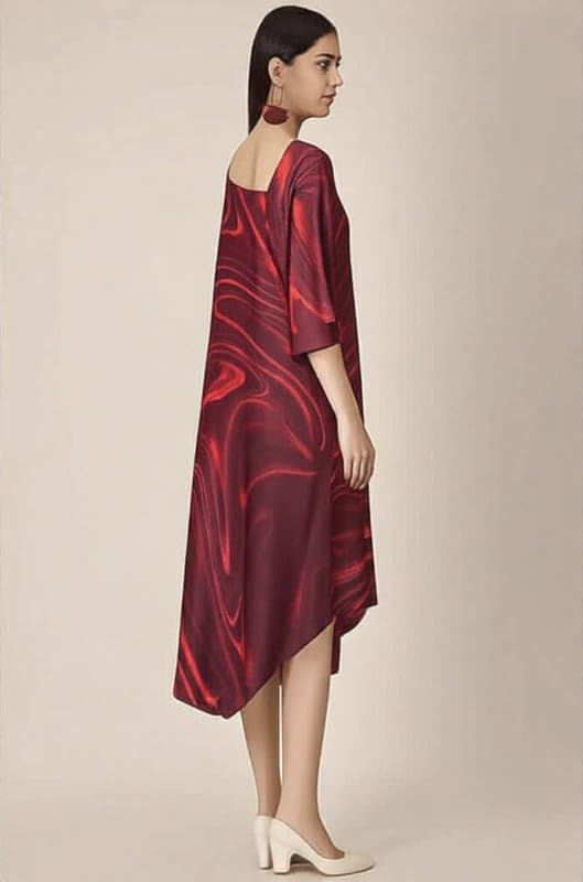 IZU Swirl and Squeak Satin Print Dress for Women | Artistic Printed Satin Dress with Contemporary Graphic Pattern | Stylish Dress for Casual Outings, Festive Gatherings and Cultural Events - Image 4