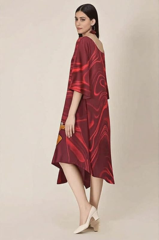 IZU Swirl and Squeak Satin Print Dress for Women | Artistic Printed Satin Dress with Contemporary Graphic Pattern | Stylish Dress for Casual Outings, Festive Gatherings and Cultural Events - Image 6