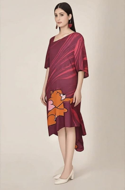 IZU Swirl and Squeak Satin Print Dress for Women | Artistic Printed Satin Dress with Contemporary Graphic Pattern | Stylish Dress for Casual Outings, Festive Gatherings and Cultural Events - Image 5