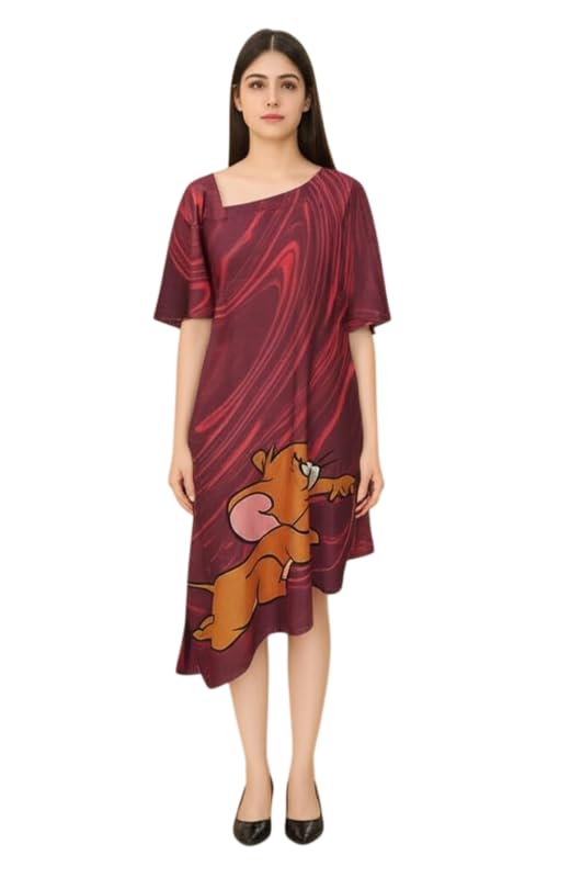 IZU Swirl and Squeak Satin Print Dress for Women | Artistic Printed Satin Dress with Contemporary Graphic Pattern | Stylish Dress for Casual Outings, Festive Gatherings and Cultural Events